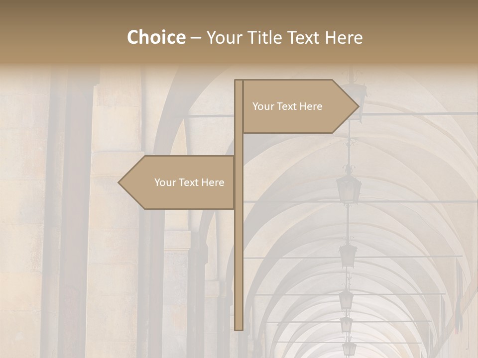A Long Hallway With A Row Of Lamps Hanging From The Ceiling PowerPoint Template