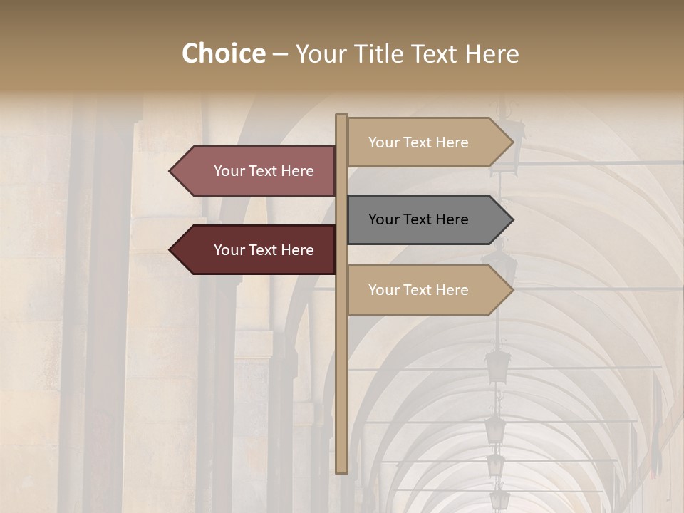 A Long Hallway With A Row Of Lamps Hanging From The Ceiling PowerPoint Template