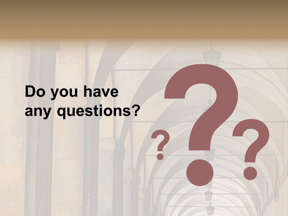 A Long Hallway With A Row Of Lamps Hanging From The Ceiling PowerPoint Template