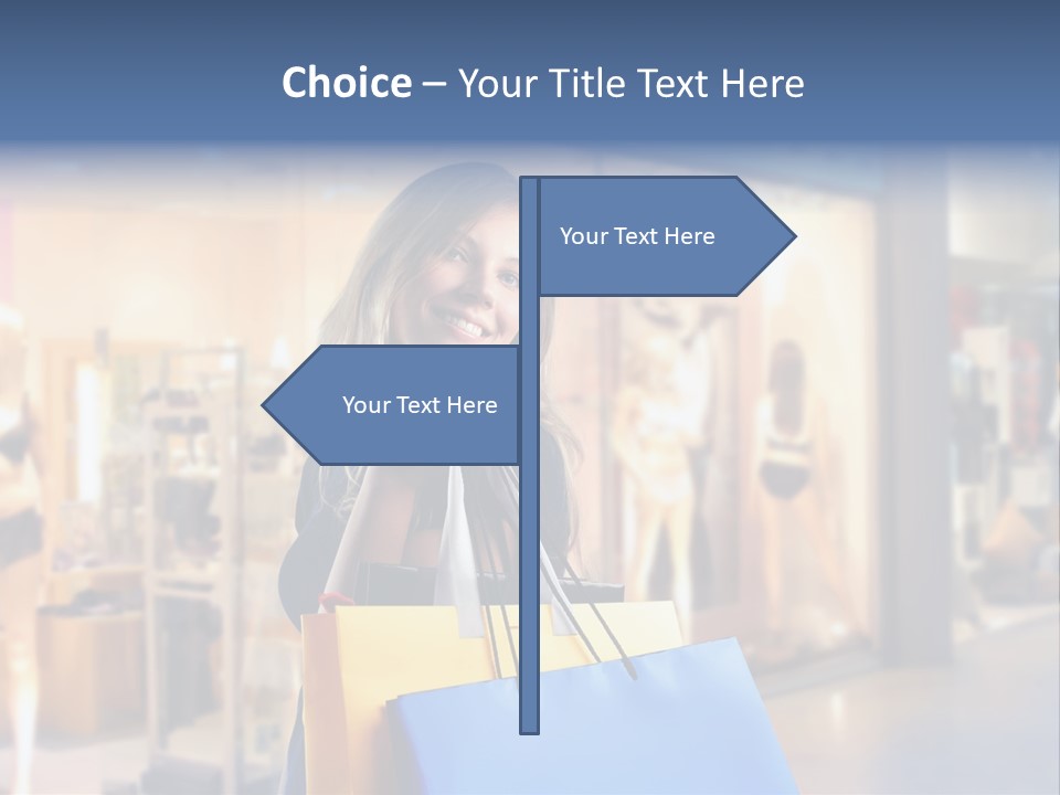 A Woman Holding Shopping Bags In Front Of A Store PowerPoint Template