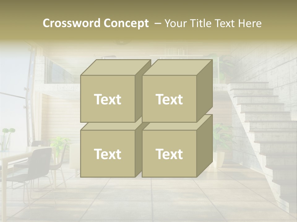 A Living Room With Stairs And A Television PowerPoint Template