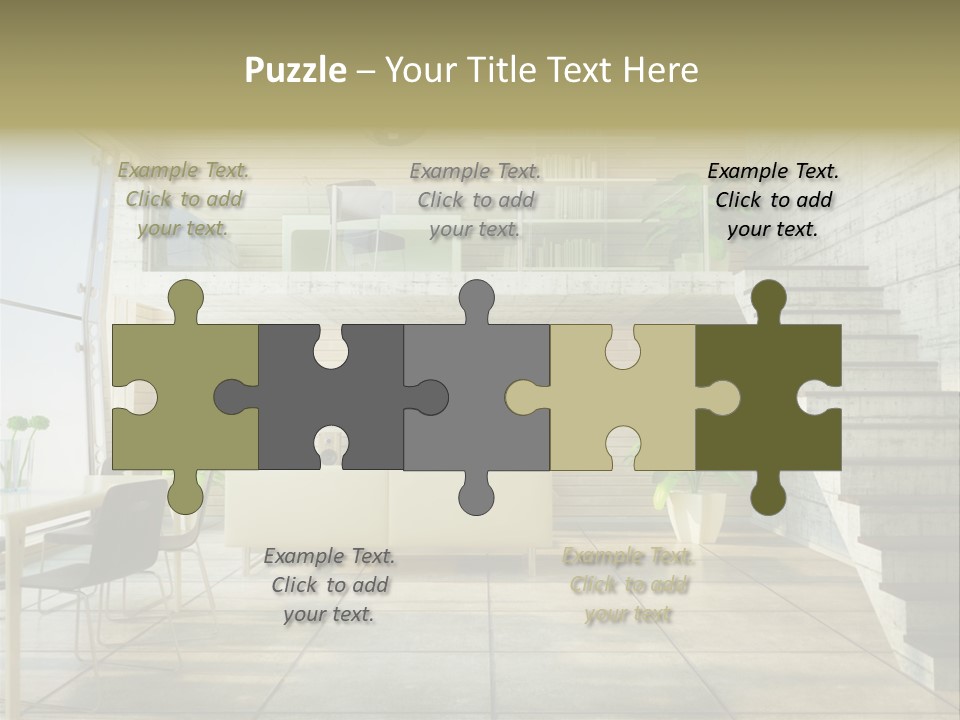 A Living Room With Stairs And A Television PowerPoint Template