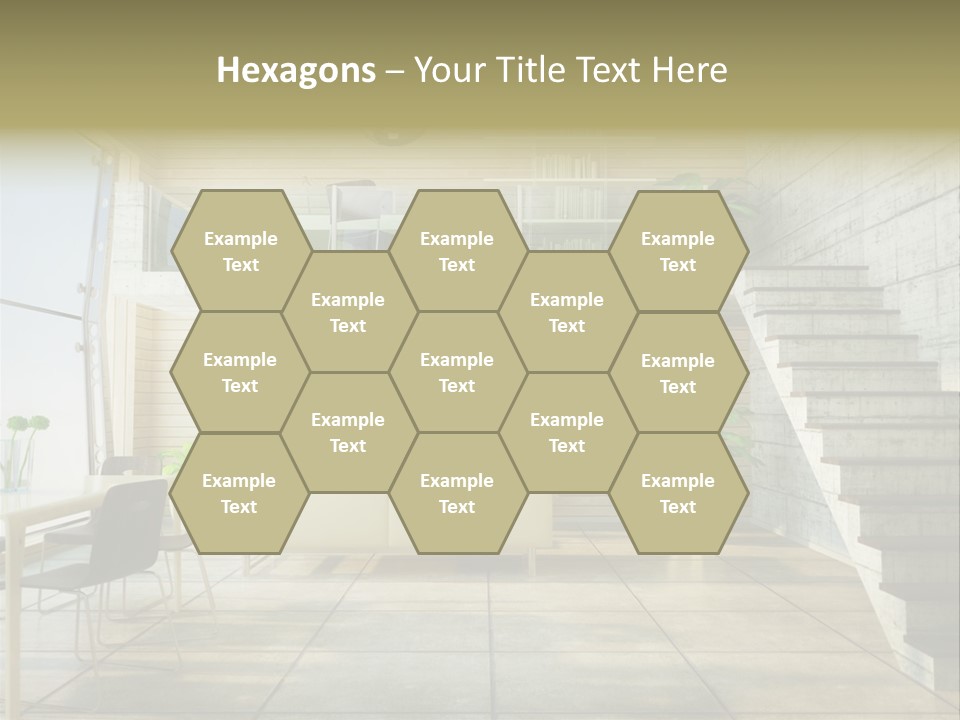 A Living Room With Stairs And A Television PowerPoint Template