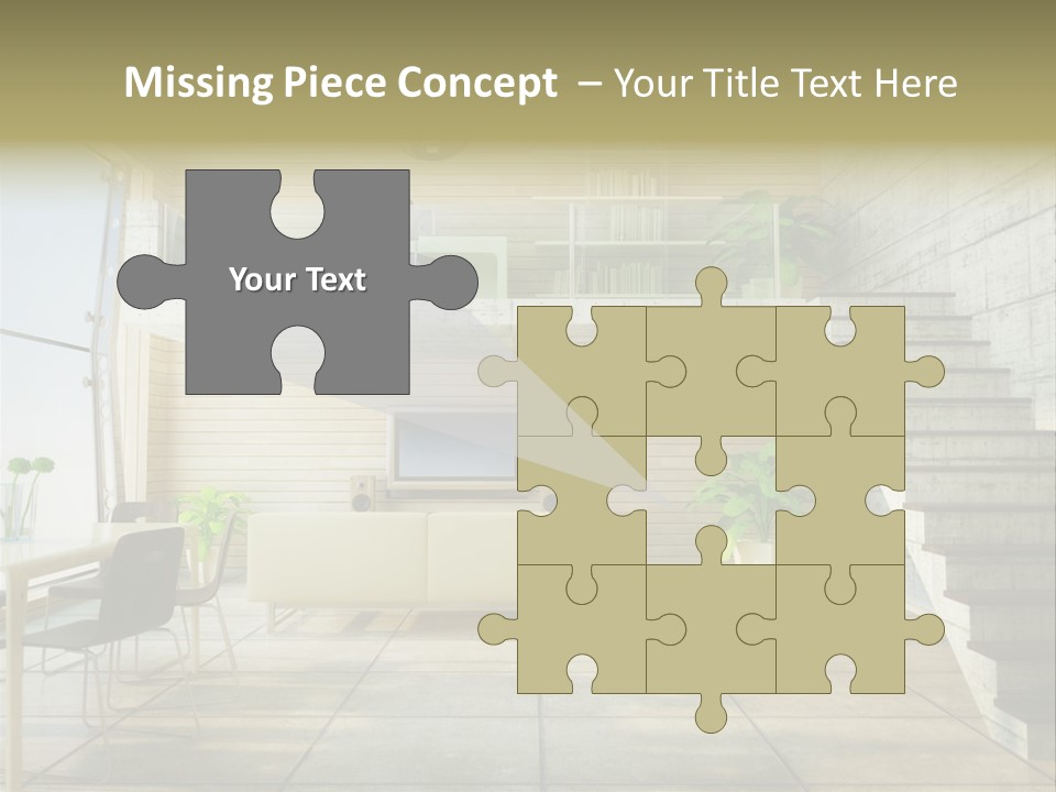 A Living Room With Stairs And A Television PowerPoint Template