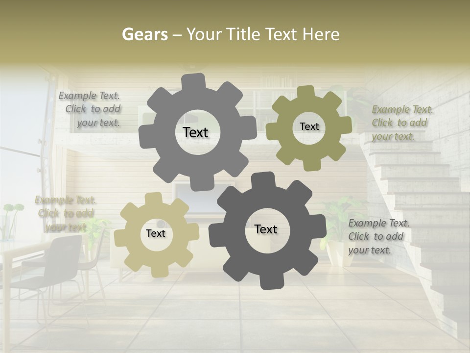 A Living Room With Stairs And A Television PowerPoint Template