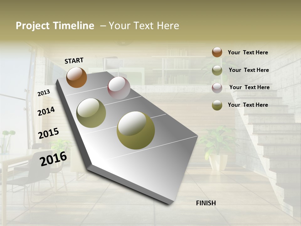 A Living Room With Stairs And A Television PowerPoint Template