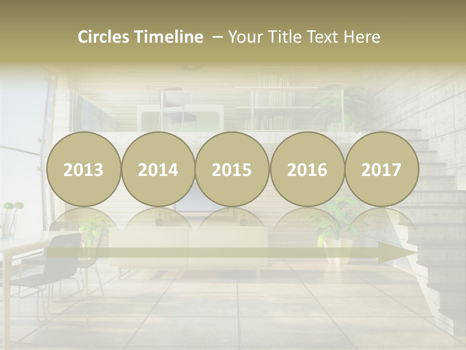 A Living Room With Stairs And A Television PowerPoint Template