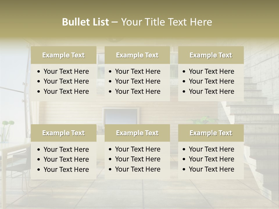 A Living Room With Stairs And A Television PowerPoint Template
