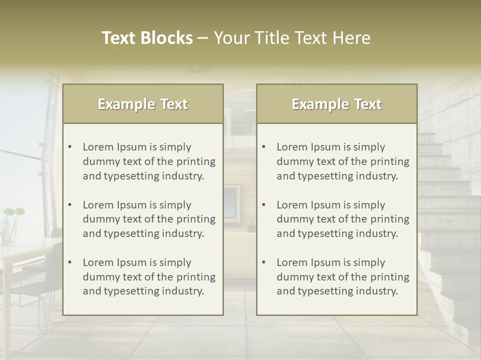 A Living Room With Stairs And A Television PowerPoint Template