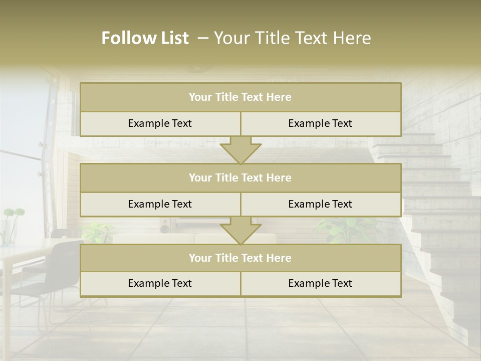 A Living Room With Stairs And A Television PowerPoint Template