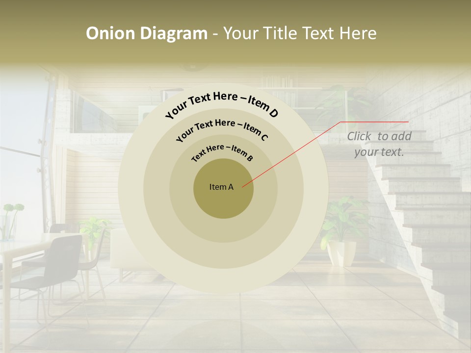A Living Room With Stairs And A Television PowerPoint Template