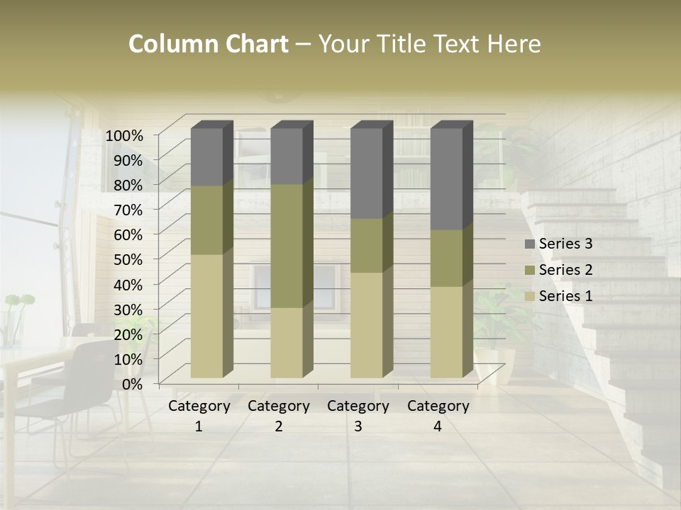 A Living Room With Stairs And A Television PowerPoint Template