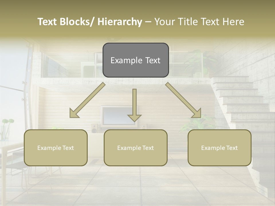 A Living Room With Stairs And A Television PowerPoint Template