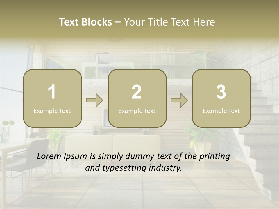 A Living Room With Stairs And A Television PowerPoint Template