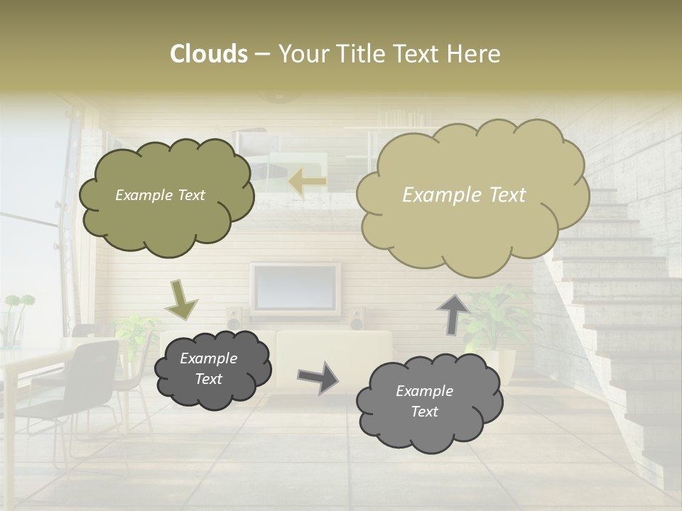 A Living Room With Stairs And A Television PowerPoint Template