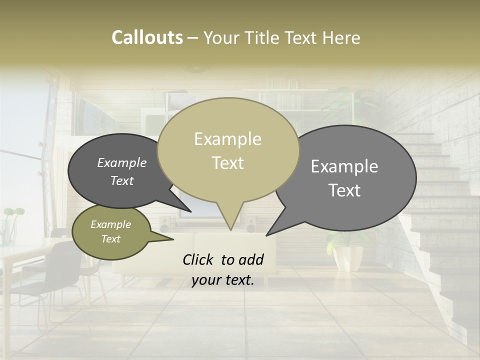 A Living Room With Stairs And A Television PowerPoint Template