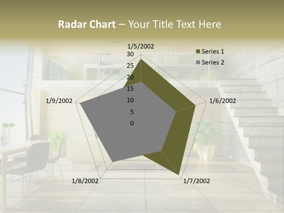 A Living Room With Stairs And A Television PowerPoint Template