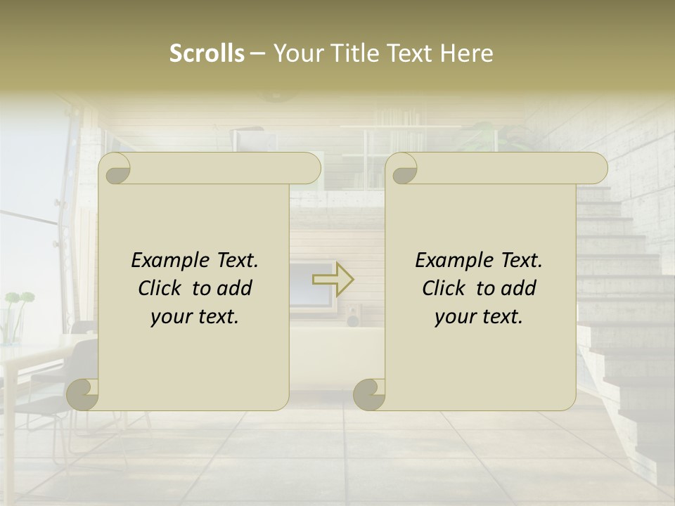 A Living Room With Stairs And A Television PowerPoint Template