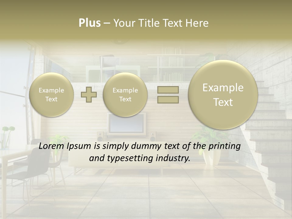 A Living Room With Stairs And A Television PowerPoint Template