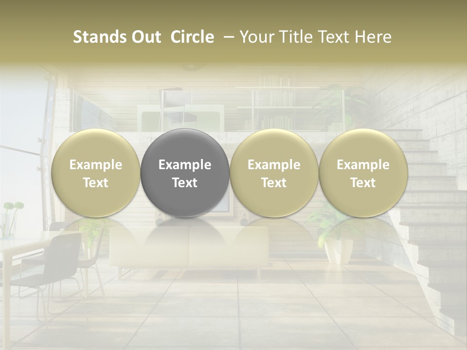 A Living Room With Stairs And A Television PowerPoint Template