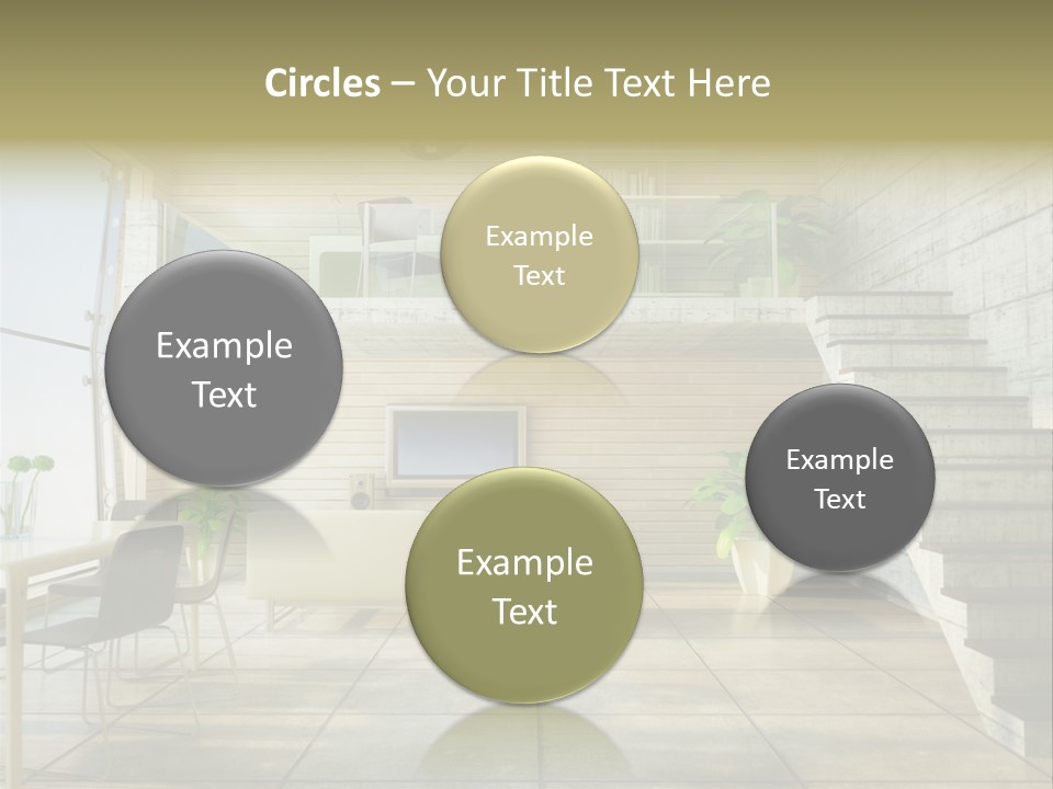 A Living Room With Stairs And A Television PowerPoint Template