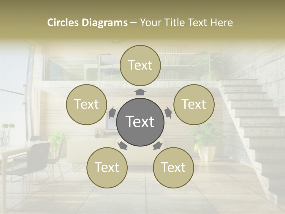 A Living Room With Stairs And A Television PowerPoint Template