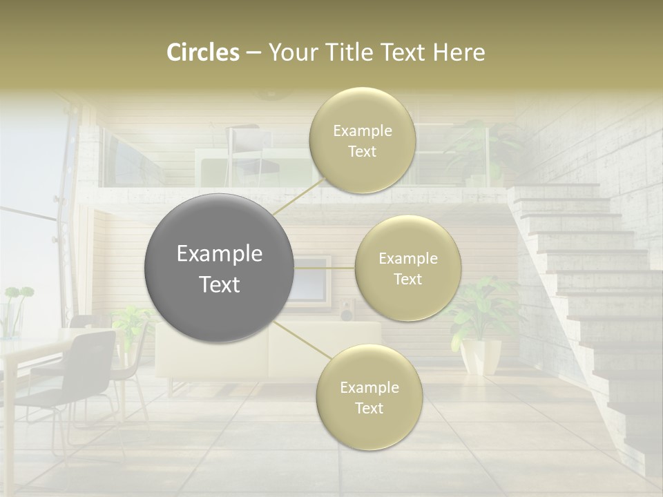 A Living Room With Stairs And A Television PowerPoint Template