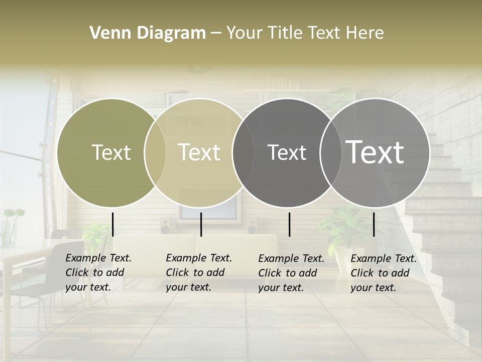 A Living Room With Stairs And A Television PowerPoint Template