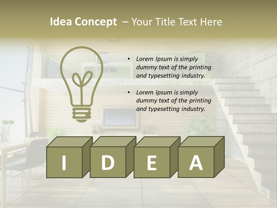 A Living Room With Stairs And A Television PowerPoint Template