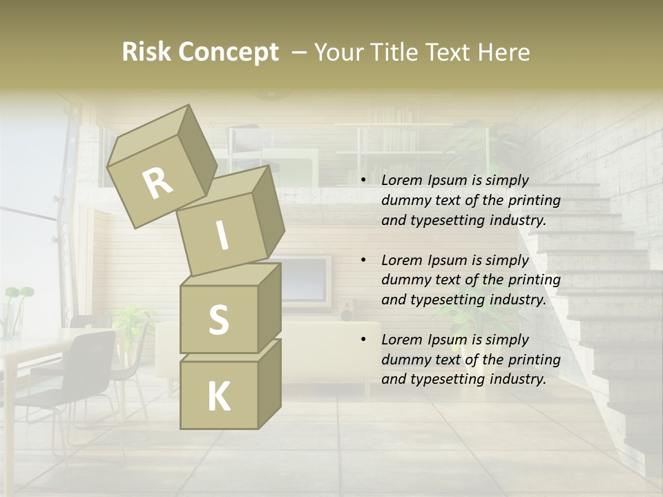 A Living Room With Stairs And A Television PowerPoint Template