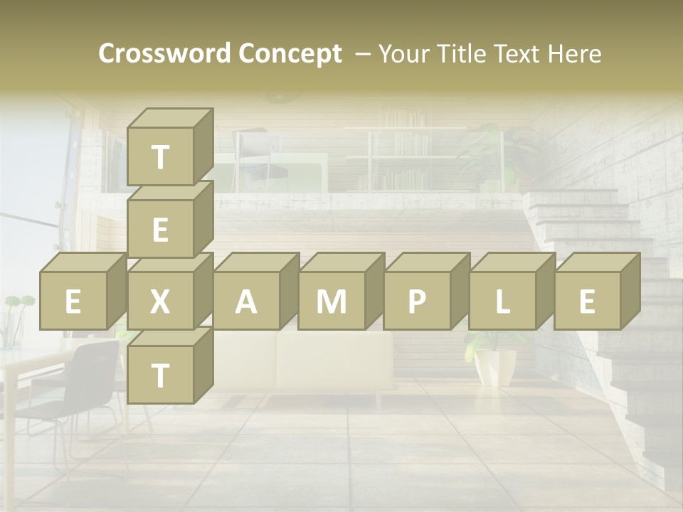 A Living Room With Stairs And A Television PowerPoint Template