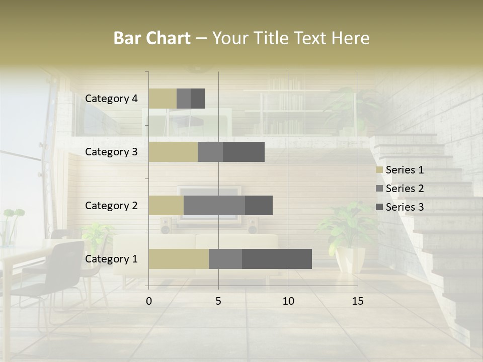 A Living Room With Stairs And A Television PowerPoint Template