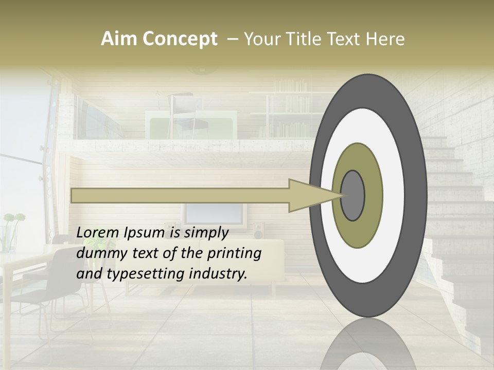 A Living Room With Stairs And A Television PowerPoint Template