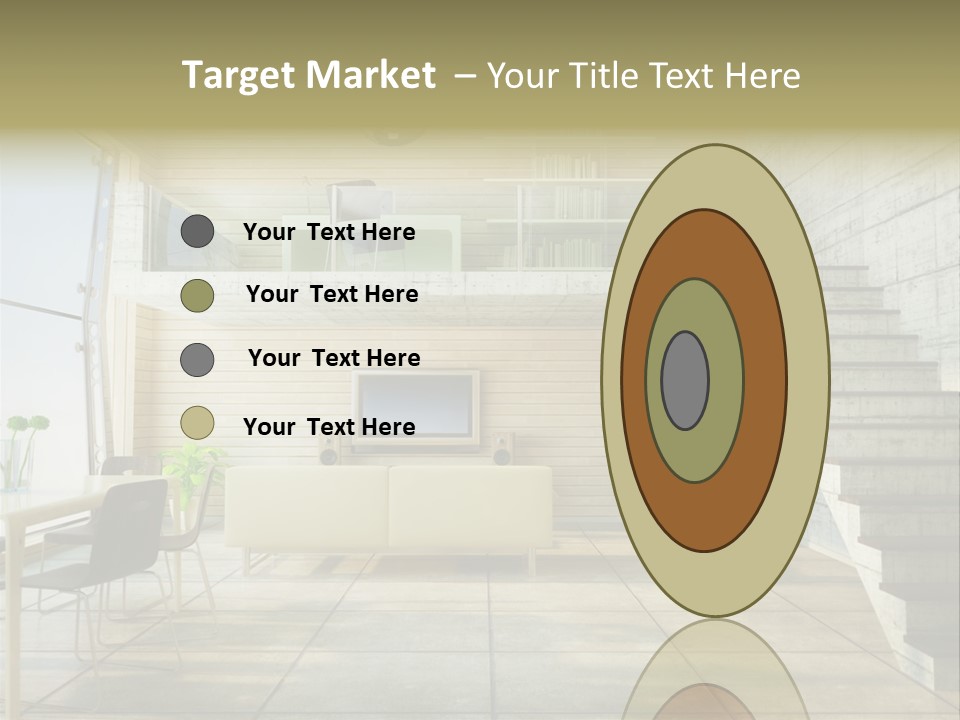 A Living Room With Stairs And A Television PowerPoint Template