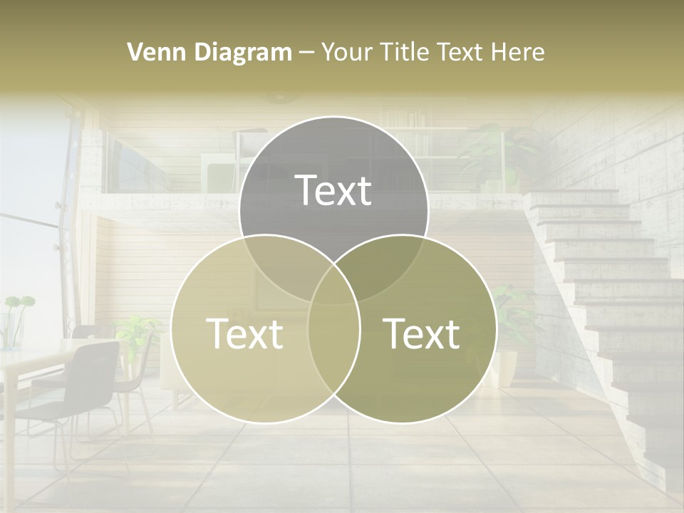 A Living Room With Stairs And A Television PowerPoint Template