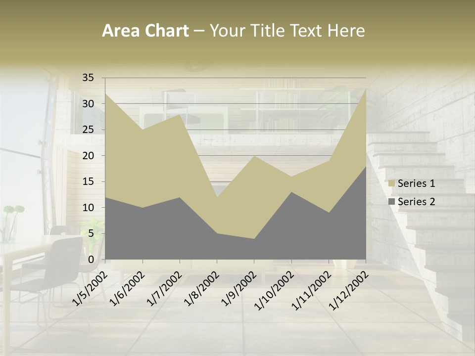 A Living Room With Stairs And A Television PowerPoint Template