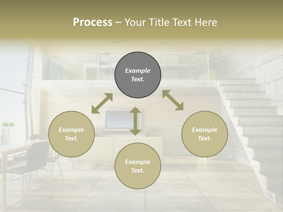 A Living Room With Stairs And A Television PowerPoint Template