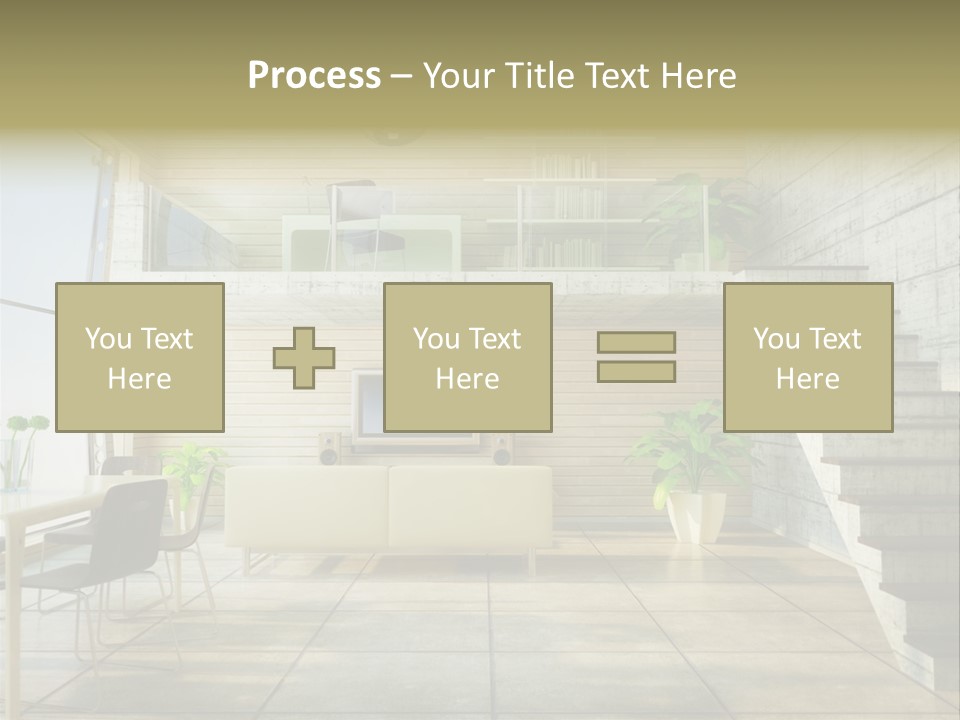 A Living Room With Stairs And A Television PowerPoint Template