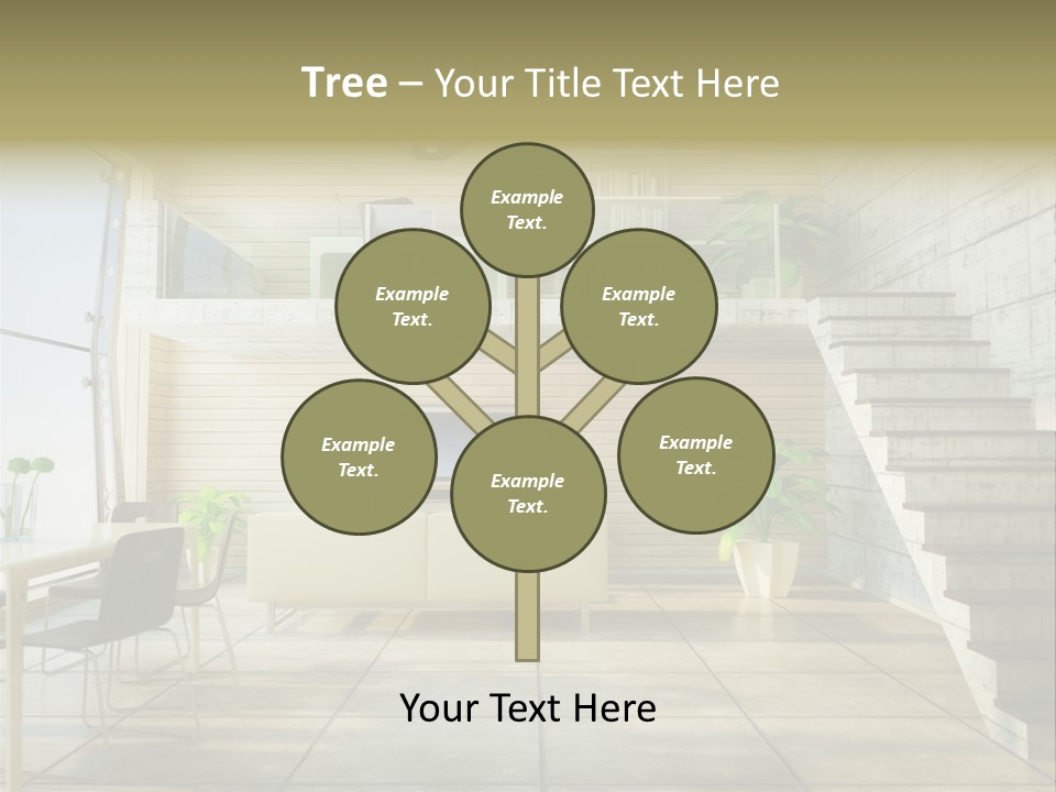 A Living Room With Stairs And A Television PowerPoint Template