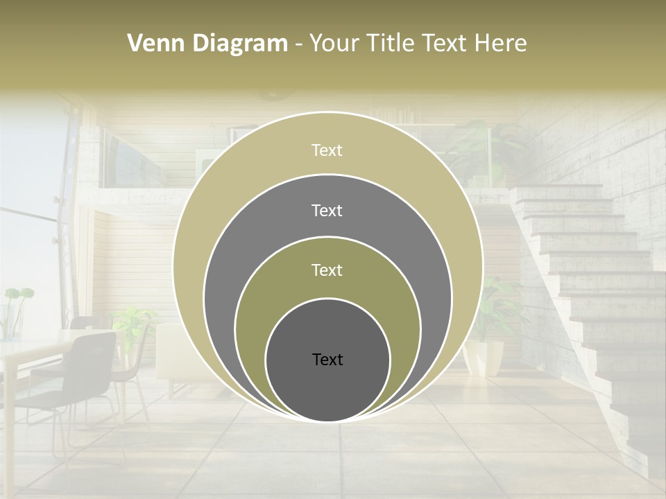 A Living Room With Stairs And A Television PowerPoint Template