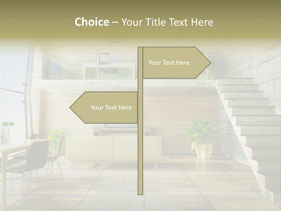 A Living Room With Stairs And A Television PowerPoint Template