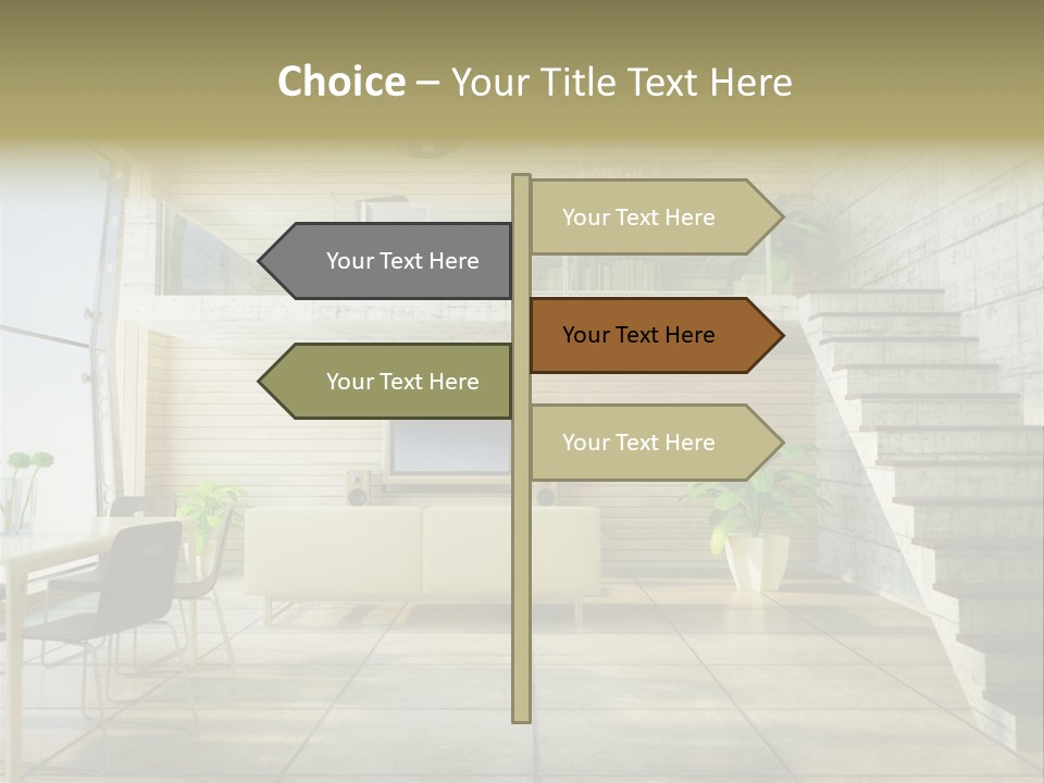 A Living Room With Stairs And A Television PowerPoint Template