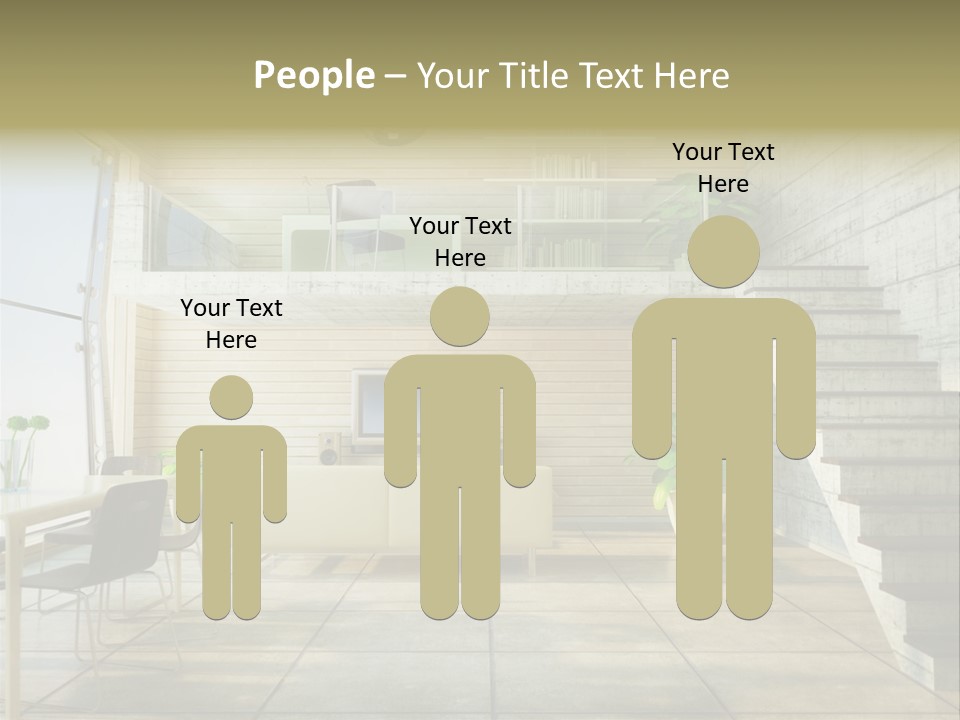 A Living Room With Stairs And A Television PowerPoint Template