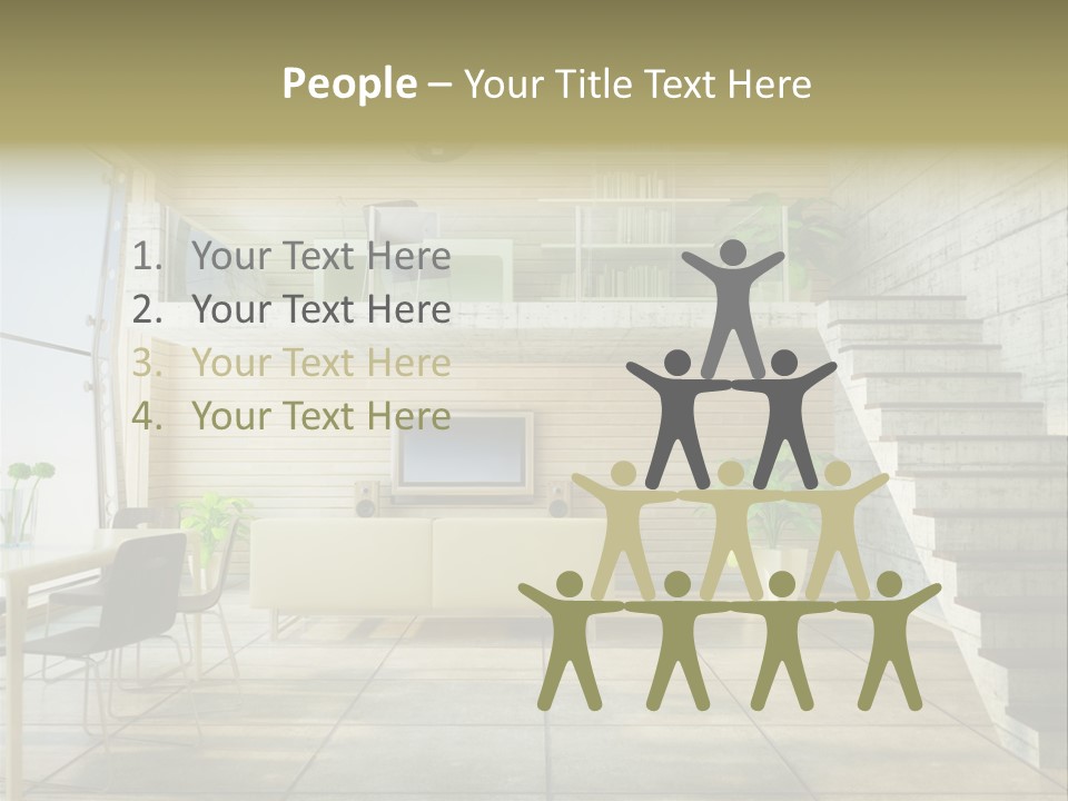 A Living Room With Stairs And A Television PowerPoint Template