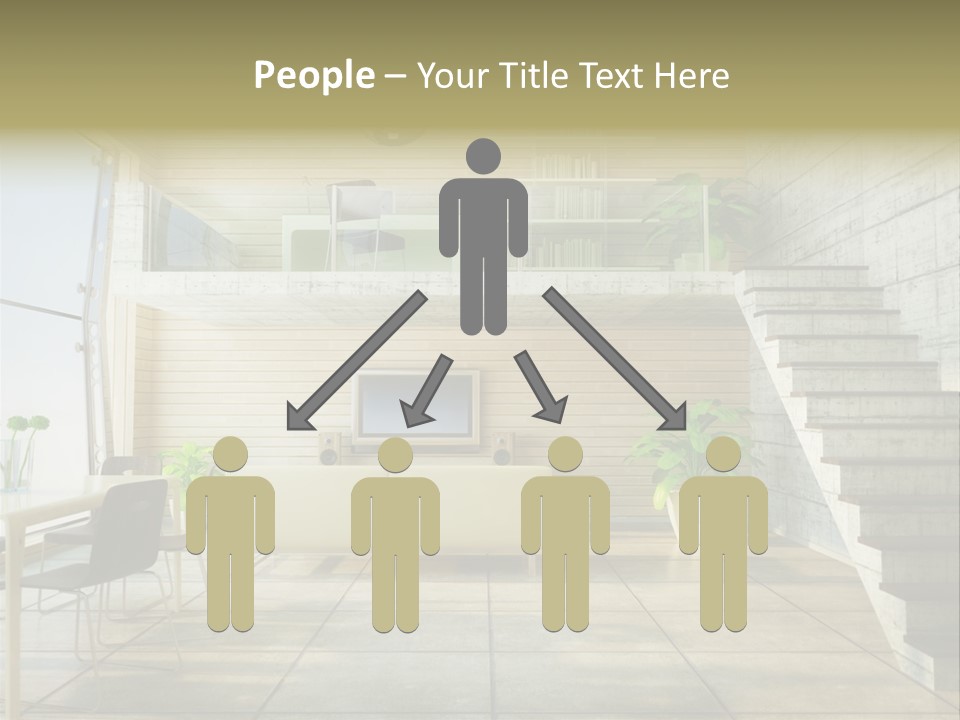 A Living Room With Stairs And A Television PowerPoint Template