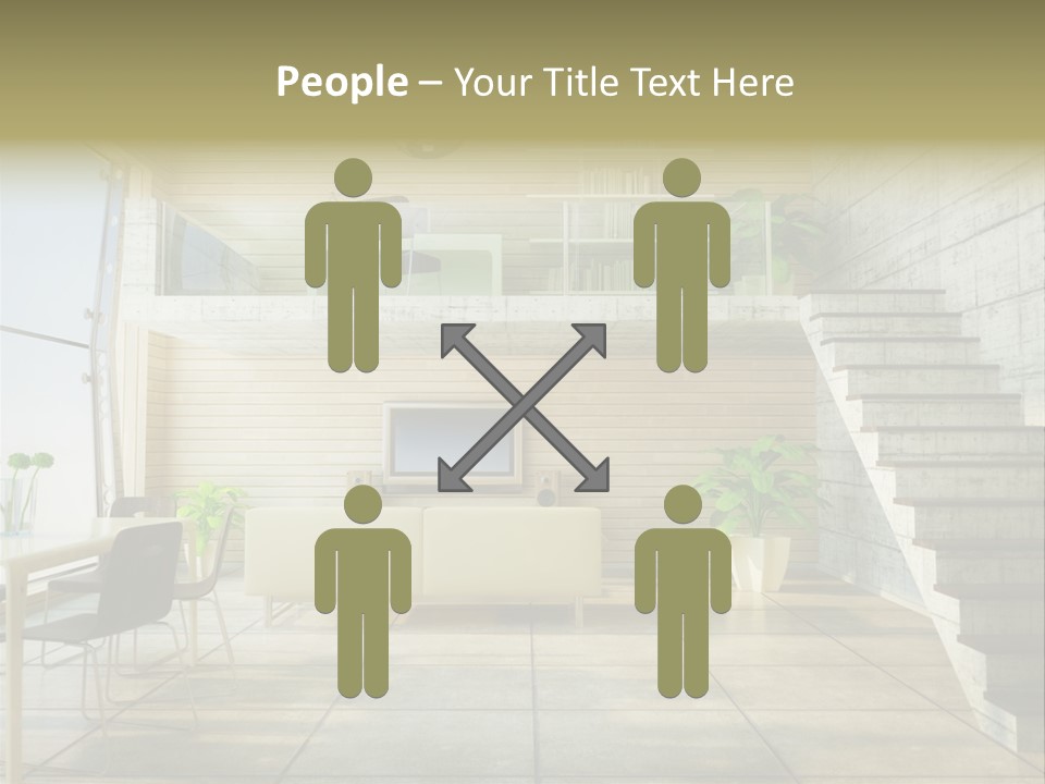 A Living Room With Stairs And A Television PowerPoint Template