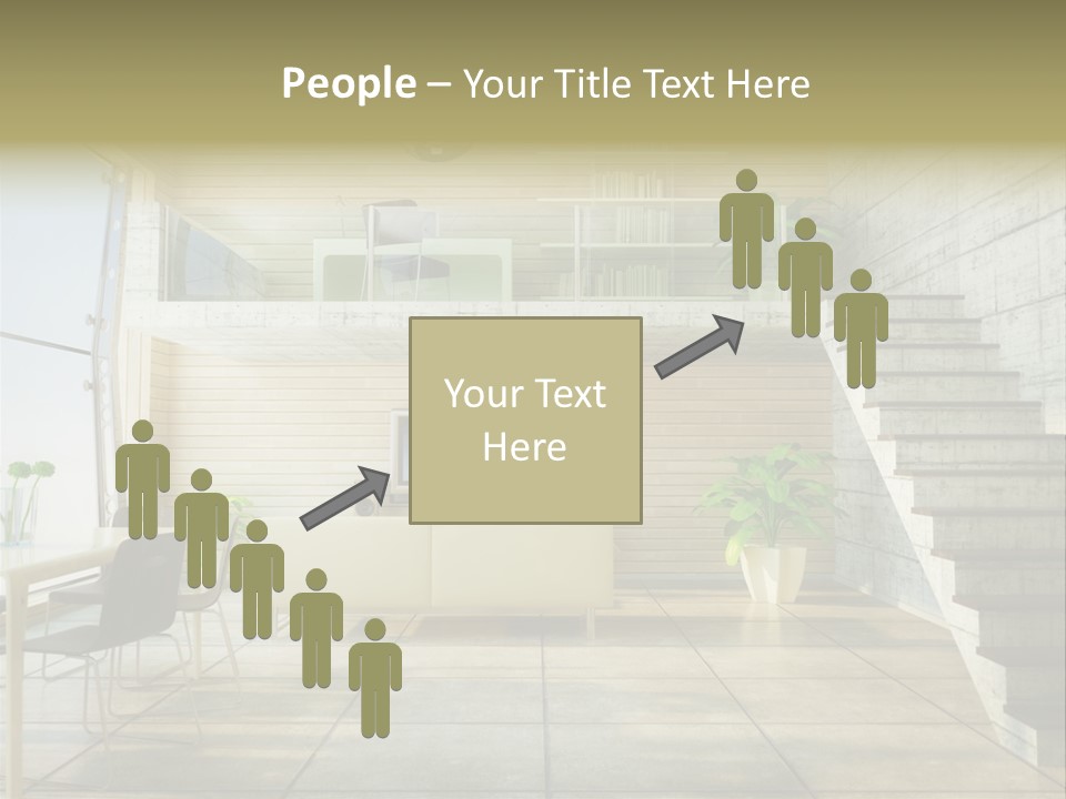 A Living Room With Stairs And A Television PowerPoint Template