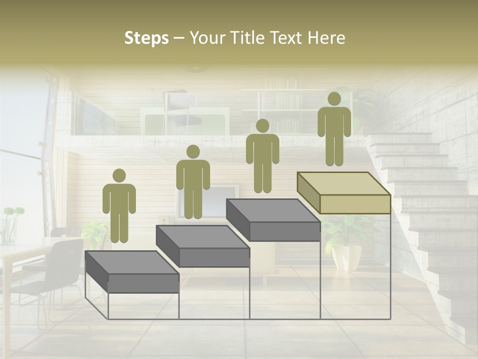 A Living Room With Stairs And A Television PowerPoint Template