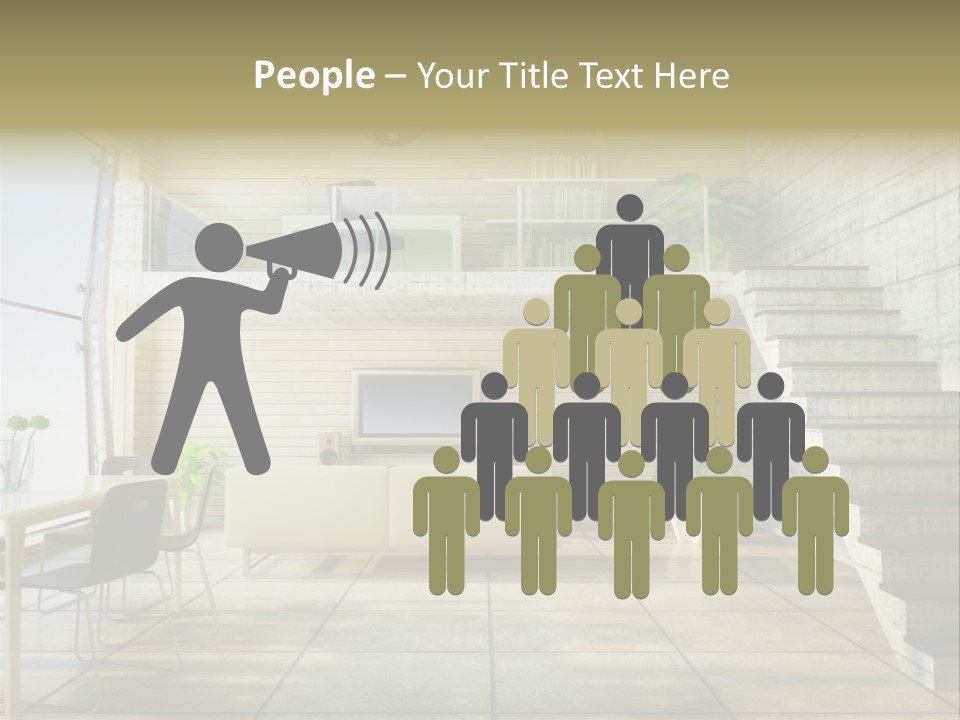 A Living Room With Stairs And A Television PowerPoint Template