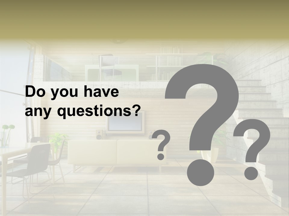 A Living Room With Stairs And A Television PowerPoint Template